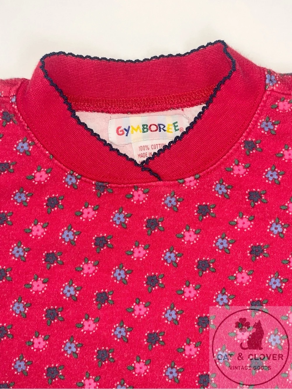 Gymboree 90s Red Floral Mock Neck Long Sleeve Top Rainbow Tag Kids M